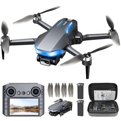 GPS Drone with Camera for Adults, 2K FPV Drone with 4.5" Screen Remote Controller, Brushless Motor, Auto Return, Follow Me, Tap Fly & Circle Fly, Long Flight Time Foldable Quadcopter for Beginners