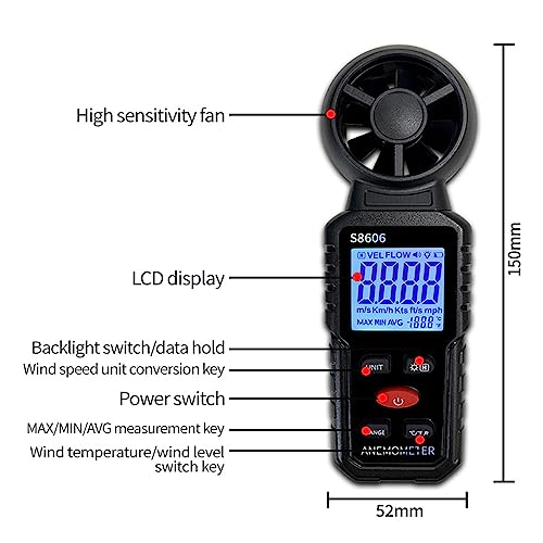 3 in 1 Handheld Anemometer Wind Speed Meter Gauge Speedometer Wind Level Tester Air Flow Meter Temperature Measuring Device Outdoor for Sailing Surfing Flying Shooting