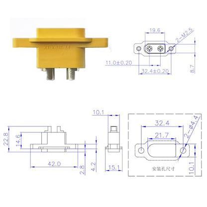 5Pairs Amass XT90NE -M XT90H with M2. 5 Nut Embedded Panel with Fixed Seat Aircraft Model Connector XT90NE-M XT90E-M Yellow Gold-Plated