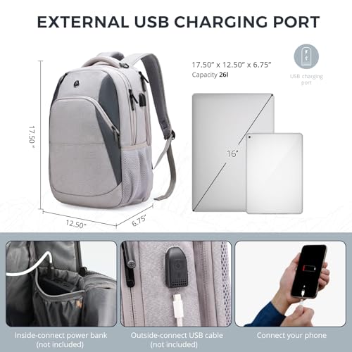 Swissdigital Design Large Business Laptop Backpack with Smart USB Charging Port Travel Backpack Fits 15.6 inches laptops - color: Mauve Grey