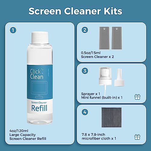 CLICK CLEAN Screen Cleaner Kit, 2 Cleaning Sprays with 4 oz Refill - size: 2 L126T Screen Cleaner Refill Kits
