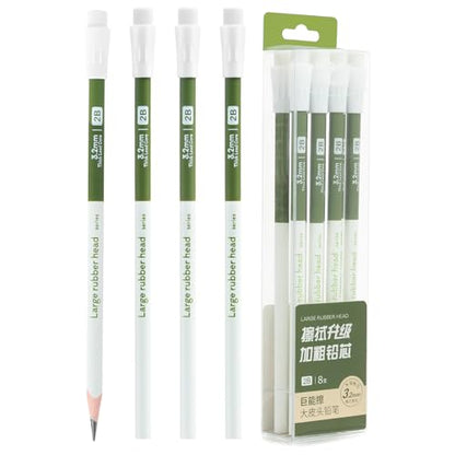 M&G 8 Pack 2B Triangular Wood-Cased Pencils, 3.2mm Thick Lead, Unsharpened with Extra Large Erasers, Balanced Ergonomic Grip for Student Exam Daily Writing, School Office Classroom Use - style: 2B