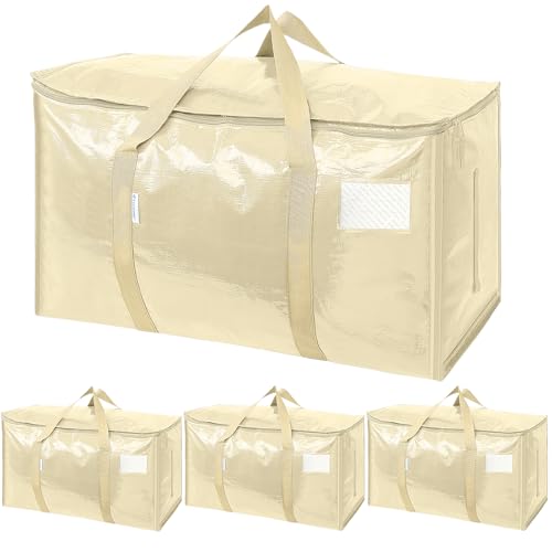 TICONN 4 Pack Extra Large Moving Bags Heavy Duty with Zippers & Carrying Handles, Durable Storage Bags Moving Boxes for Closet Organizers and Storage (4 Pack, Cream) - color: Cream, size: 4 Pack