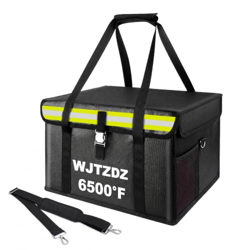 Upgraded Lipo Battery Fireproof Box(15.6x12.4x10.2inch),10 Layers of Heat Insulated Materials with Waterproof Zipper/Reflective Strip,Comfortable Handle/Portable Shoulder Strap - color: Dark Black, size: 6Cell Size