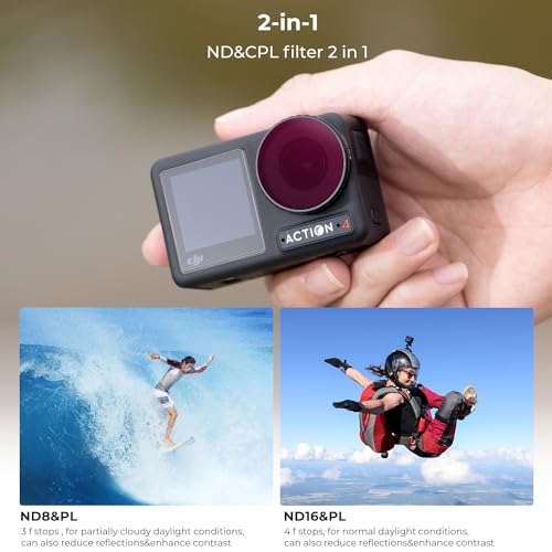 K&F Concept 4 Pack ND/PL Filter Kit Compatible with DJI Osmo Action 4, ND8/PL ND16/PL ND32/PL ND64/PL Neutral Density Polarizing Multi-Function Filters for Osmo Action 4