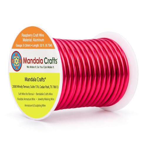 Mandala Crafts 8 Gauge Raspberry Anodized Aluminum Craft Wire, 32 FT - color: Raspberry, size: 8 Gauge