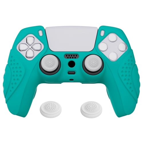 eXtremeRate PlayVital Guardian Edition Aqua Green Ergonomic Soft Anti-Slip Controller Silicone Case Cover for ps5, Rubber Protector Skins with White Joystick Caps for PS5 Controller - color: Aqua Green