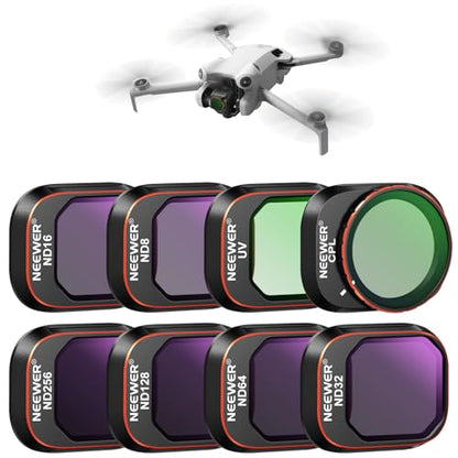 NEEWER ND & CPL Filter Set Compatible with DJI Mini 4 Pro, 8 Pack UV CPL ND8 ND16 ND32 ND64 ND128 ND256 CPL Polarizer Neutral Density Drone Lens Filters, Multi Coated HD Optical Glass/Aluminum Frame - size: Mini 4Pro, style: 8 Pack ND&CPL&UV Filter
