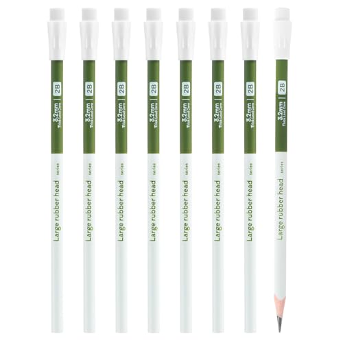 M&G 8 Pack 2B Triangular Wood-Cased Pencils, 3.2mm Thick Lead, Unsharpened with Extra Large Erasers, Balanced Ergonomic Grip for Student Exam Daily Writing, School Office Classroom Use - style: 2B