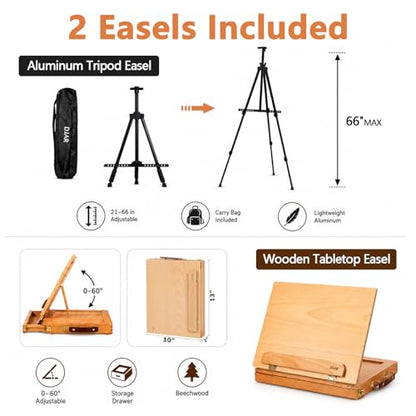 DJAR 174 Pcs All-in-One Art Painting Set with Beech Wood Easel