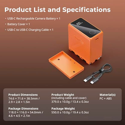 SMALLRIG NP-F970 USB-C Battery, 10500mAh 3.5H Fast Charged NPF Battery - color: Orange