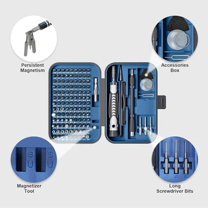 Screwdriver Set 130 in 1 Small Precision Screwdriver Set, Magnetic Precision Bits - Computer, Laptop, Jewelers, Game Controller, Electronics, Phone Repair Kit - color: Blue