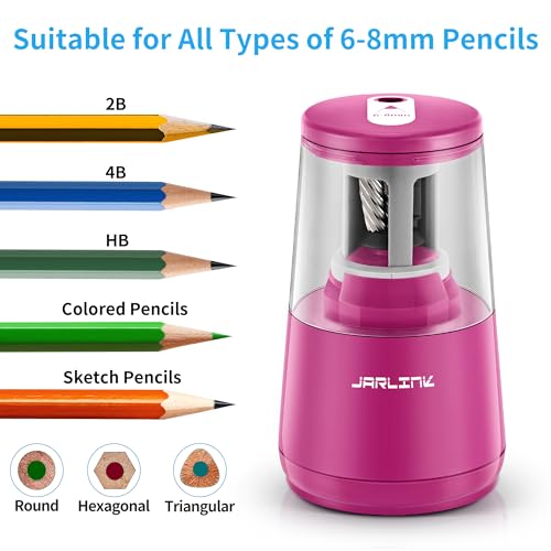 JARLINK Electric Pencil Sharpener, Heavy Duty Helical Blade, Auto Stop - color: Pink