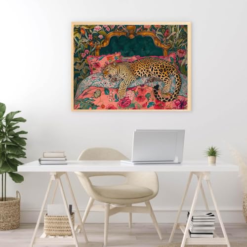 ZeeLionArt Diamond Art Kit, Sleeping Leopard Floral Bed, 16x12 Inch - color: DP04663