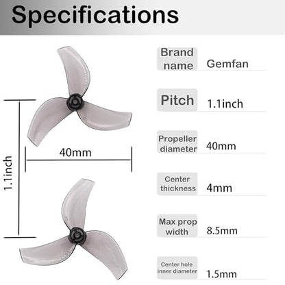 Gemfan 1611 3-Blade propellers 1.5mm for RC FPV Freestyle Tinywhoop Drone