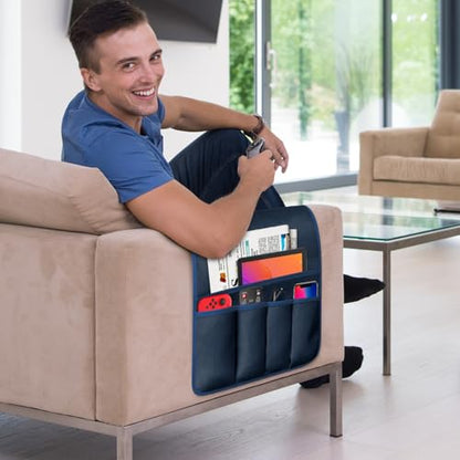 Remote Control Holder for Armchair Caddy, Remote Holder with 5 Pockets - color: Blue-A, size: 35"x12.4"