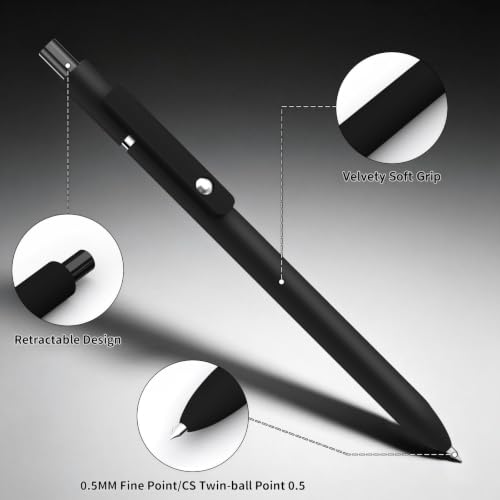 Gel Ink Pens 6-Pack, 0.5mm Fine Point, Quick-Dry Black Ink Retractable Pens