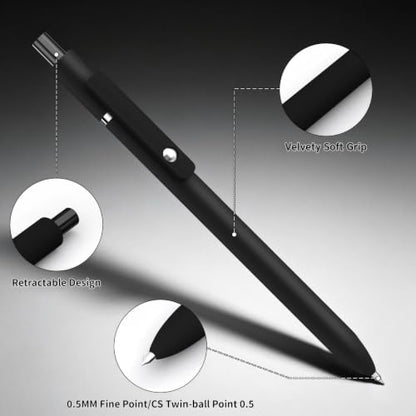 Gel Ink Pens 6-Pack, 0.5mm Fine Point, Quick-Dry Black Ink Retractable Pens