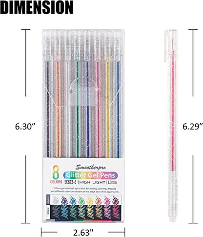SMOOTHERPRO Glitter Gel Pens, 8 Colors 1.0mm Sparkle Ink - size: 1 Count (Pack of 8)