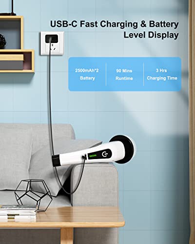 Electric Spin Scrubber, Bathroom Shower Cleaning Brush with Long Handle - color: White