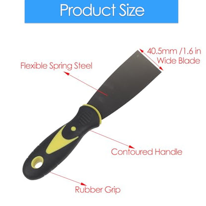 1.5-inch Putty Knife Set, 4-Pack Stainless Steel Putty Scraper with Soft-Grip Drywall Joint Knife Handle, Flexible & Stiff Blade Spackle Tool for Patching, Scraping Paint