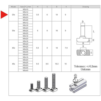 M5 x 25mm Metric Thread T Slot,Drop-in Stud Sliding T-Bolt,Hammer Head Bolt,T Screw Stud for 2020 Series Standard 6mm T-Slot Aluminum Extrusion Profile,Carbon Steel Nickel Plated (20-Series,20 Pcs) - size: 20-M5x25mm（20 Pcs）