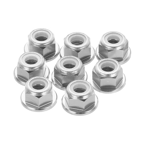 MECCANIXITY 8 Pcs M4 Flange Lock Nuts, Aluminum Nylon Locking Nuts, M4 x 0.7mm Hex Locking Serrated Nuts for RC Drone Quadcopter Motor Prop Adapter Fasteners, Silver Tone - color: Silver Tone, size: M4x0.7mm