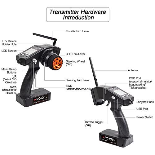 DTXMX RC4GS V3 5CH RC Transmitter & Receiver R6FG for Cars, Boats Radiolink