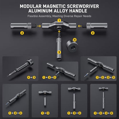 74 in 1 Magnetic Ratchet Screwdriver Set with Detachable T Handle - color: Black, size: 74 PCS