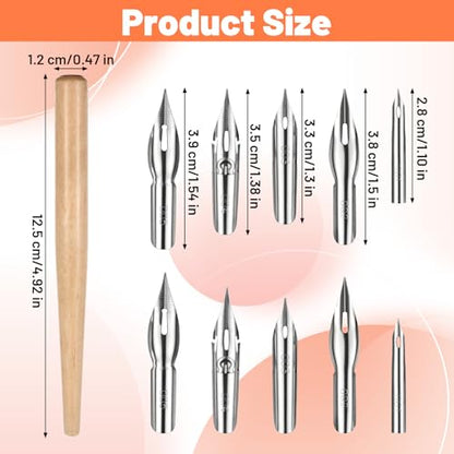 11 PCS Dip Pen Nibs, Dip Pens, Stainless Steel Nib Holder for Calligraphy