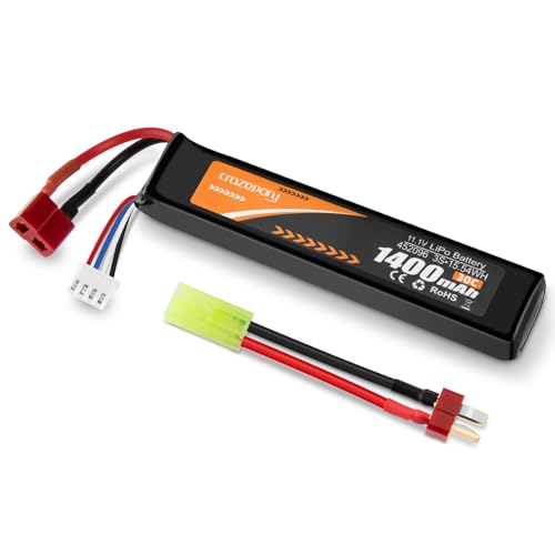Airsoft Battery 11.1V 1400mAh 30C LiPo with T Plug to Mini Tamiya Cable