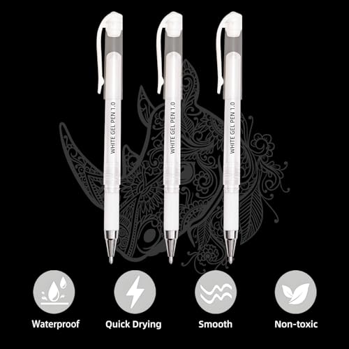 White Gel Pen Set, 1.0mm Opaque Ink, White Ink Pens - color: White