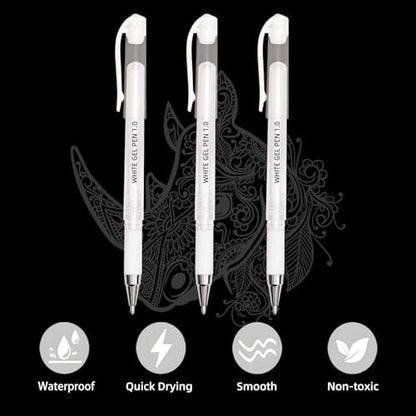 White Gel Pen Set, 1.0mm Opaque Ink, White Ink Pens - color: White