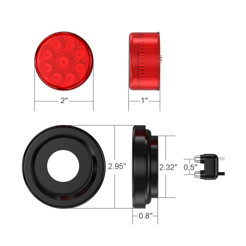 2 Inch Red Round LED Trailer Side Marker Clearance Lights 10 PCS - color: Red