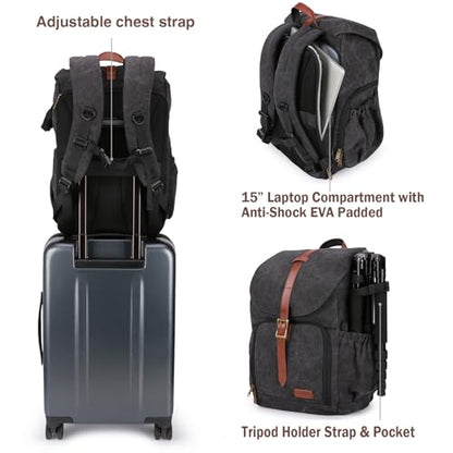BAGSMART Camera Backpack DSLR Camera Bag Backpacks for Photographers - color: B-black[single Buckle]