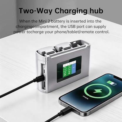 Mini 4K Battery Charger kit 2400mAh Mini 2 SE Intelligent Flight Battery×2 and 3 Slot bidirectional Charging hub with LCD Display×1 Compatible with DJI Mini 2/SE/2 SE/4K Drones
