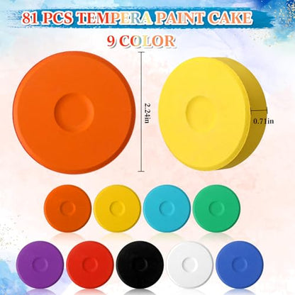 Faccito 81 Pcs Tempera Paint Cakes Bulk, 9 Colors Large Watercolor Blocks