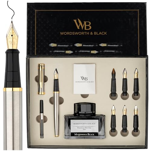 Wordsworth & Black Luxury Calligraphy Pen Set for Writing, 6 Nibs, Silver - color: Silver Gold