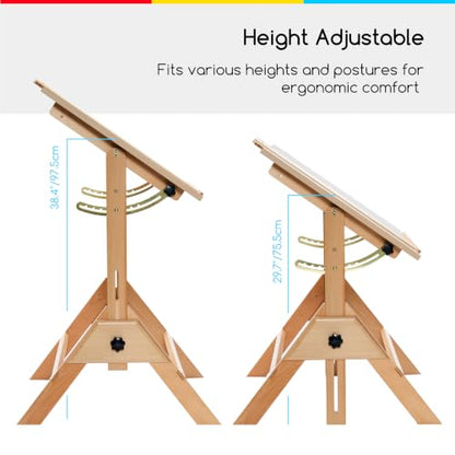 MEEDEN Wood Drafting Table & Stool: 35.5" x 23.5" Art Desk and Stool Set - color: Natural Table & Stool
