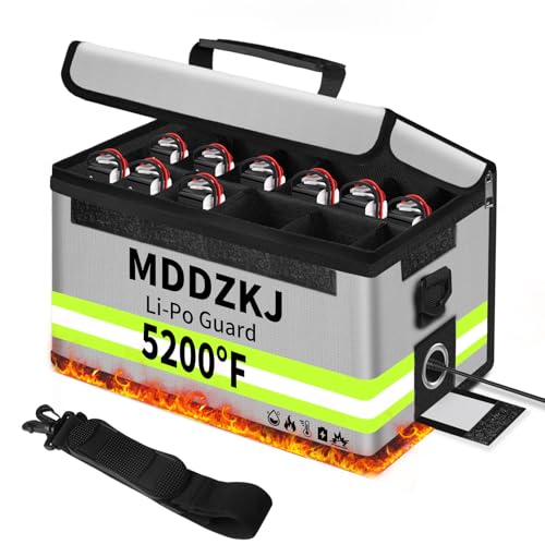 Upgraded 5200℉ 12 Cell Lipo Charging Bag 11.9x7.1x7.1 inch,Lithium Battery Bag Fire Proof with Handle,Large Capacity LiPo Guard Safe Pouch for Storage,8 Layers of Heat Insulated Materials - color: Silver White, size: Upgraded Size