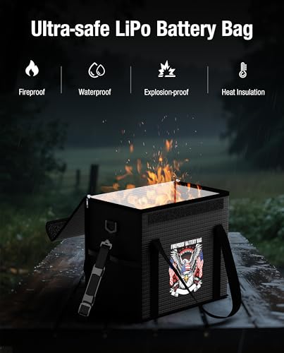 12V 50Ah LiFePO4 Lithium Battery Fireproof Safe Bag with Shoulder Strap - size: 9.4x6x8.5 Inches
