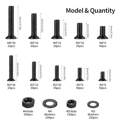 790 Pcs M3 M4 Machine Screws Assortment Kit,Metric Flat Head Screws - size: M3 M4 - 790