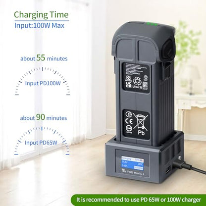 Two-Way Charging Hub with Digital Display Screen for DJI Mavic 4 Pro Drone Battery USB Battery Charger with Storage Charge Accessories