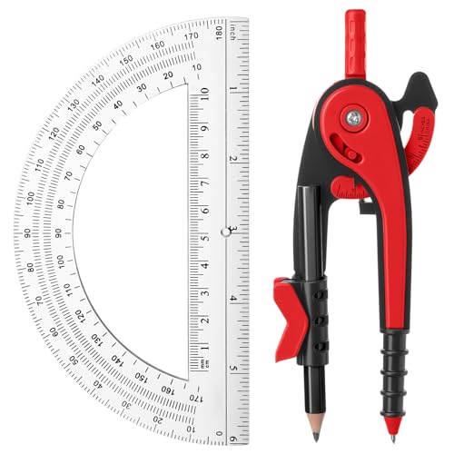 Eboot Student Geometry Math Set, Drawing Compass and 6 in, Red - color: Red