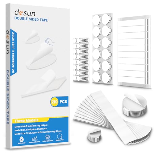 dosun Double Sided Heavy Duty Extra Strong Adhesive Tape -210pcs Nano Tape Sticky Adhesive Dots -Indoor/Outdoor General Purpose Mounting Tape for Securing Picture Frames, Carpets(25FT)