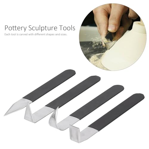 GBSCLOVER 4Pcs Pottery Trimming Tools, Stainless Steel Pottery Clay Trimming Tools, 5.9x0.74in Clay Trim Tool Set with Rubber Handle for Engraving, Shaping, Styling Sculpture