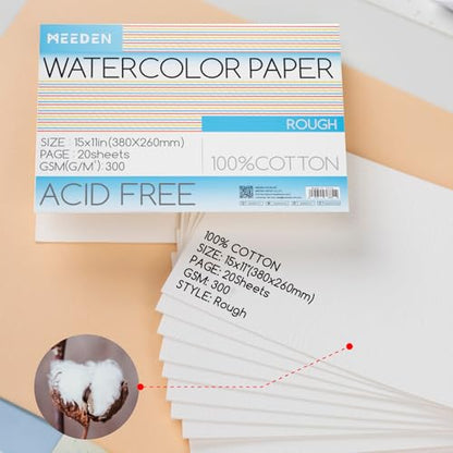 MEEDEN Cotton Watercolor Paper Block: 15" x 10" Rough Grain of 20 Sheets - color: Rough Grain, size: 10×15"