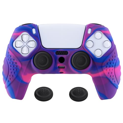 eXtremeRate PlayVital Guardian Edition Ergonomic Soft Anti-Slip Controller Silicone Case Cover for ps5, Rubber Protector Skins with Black Joystick Caps for ps5 Controller - Pink & Purple & Blue - color: Pink & Purple & Blue