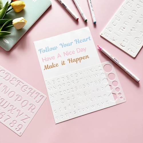 1/2, 3/4, 1, 2 Inch Letter Stencils for Painting, 14 Pack Plastic Small Number and Alphabet Stencil for Crafts Art Projects