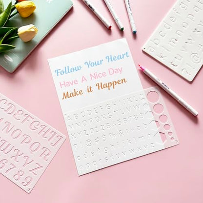 1/2, 3/4, 1, 2 Inch Letter Stencils for Painting, 14 Pack Plastic Small Number and Alphabet Stencil for Crafts Art Projects